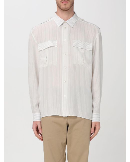 Camicia in satin di seta a righe di Saint Laurent in White da Uomo
