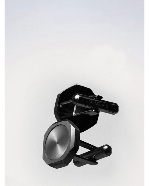 D1 Milano Gray Chrome-Plated Steel Cufflinks With Rounded Shape And Engraved Logo for men