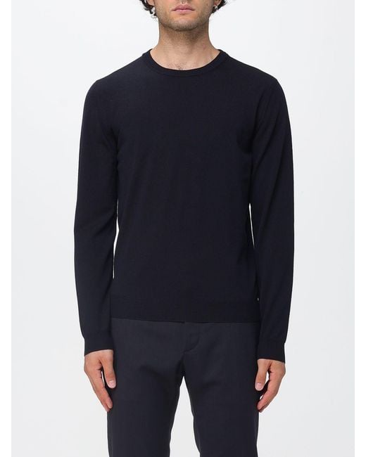 Zanone Blue Crewneck Wool Blend Jumper With Long Sleeves And Ribbed Trims for men