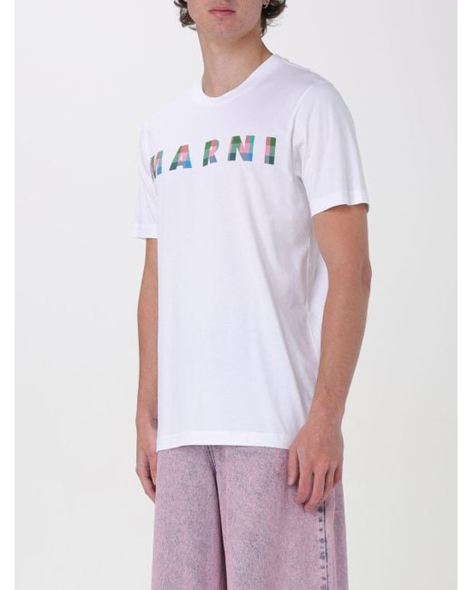 T-shirt in cotone con logo di Marni in White da Uomo