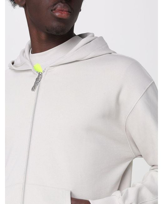 DISCLAIMER White Zip-Up Cotton Hoodie With Printed Logo for men