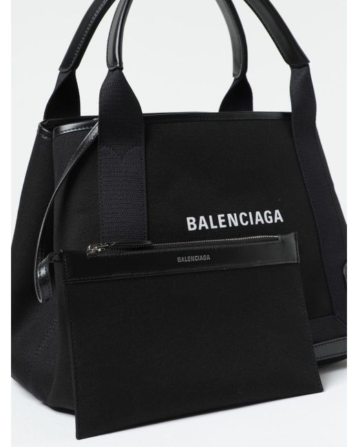 Balenciaga Cabas Navy S Bag In Canvas With Printed Logo Lettering in ...