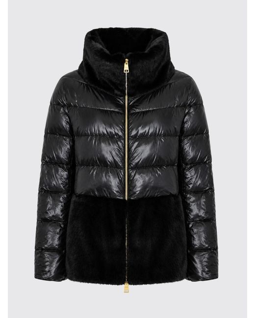 Herno Black Short Ultralight Nylon Down Jacket With Faux Fur Details