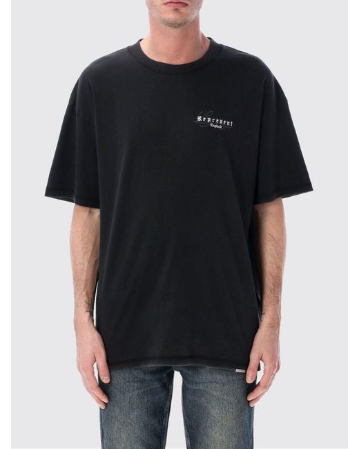 Represent Black Cotton Crew-Neck T-Shirt With Logo for men