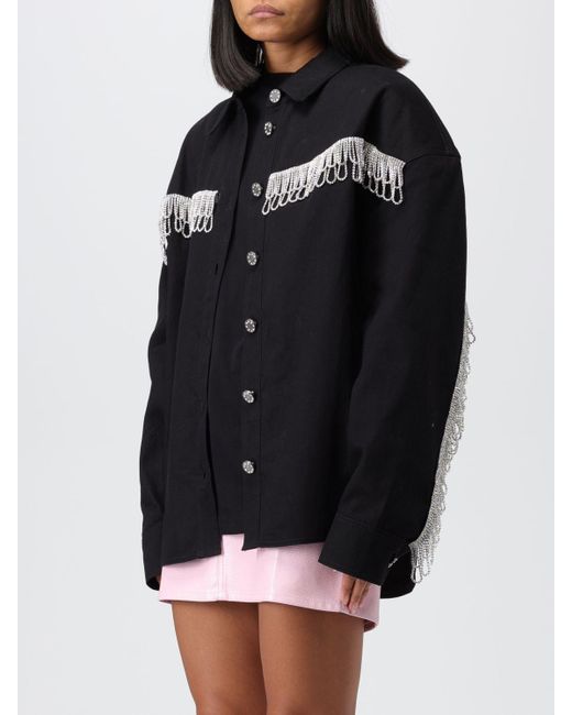ROTATE BIRGER CHRISTENSEN Black Crystal Organic Cotton Shirt Jacket