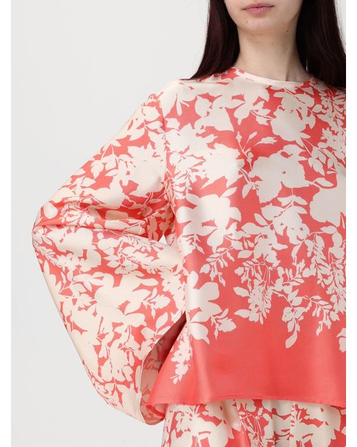 Agnona Red Printed Silk Trousers