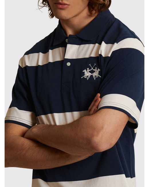 La Martina Blue Striped Cotton Polo Shirt for men