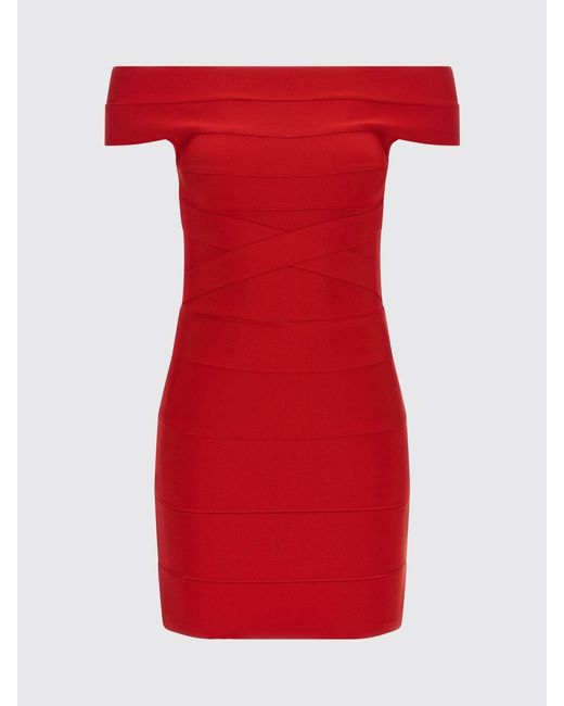 ROTATE BIRGER CHRISTENSEN Red Off-The-Shoulder Jersey Sheath Midi Dress With Straight Neckline