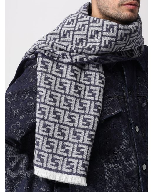 Fendi Black Wool Scarf With Ff Jacquard Monogram for men