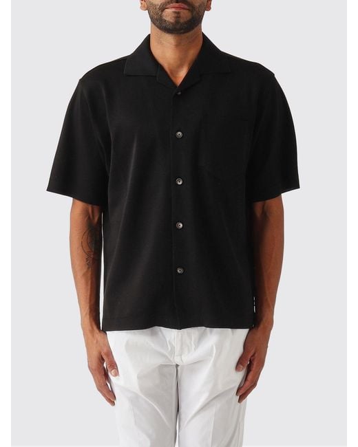 Herno Black Short-Sleeved Jersey Shirt With Cuban Collar And Pocket for men