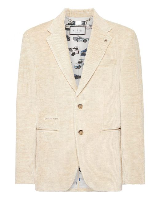 Philipp Plein Natural Single-Breasted Velvet Blazer With Peak Lapels for men