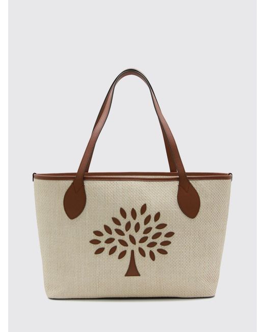 Mulberry Natural Tote Bag With Graphic Print And Contrast Trims