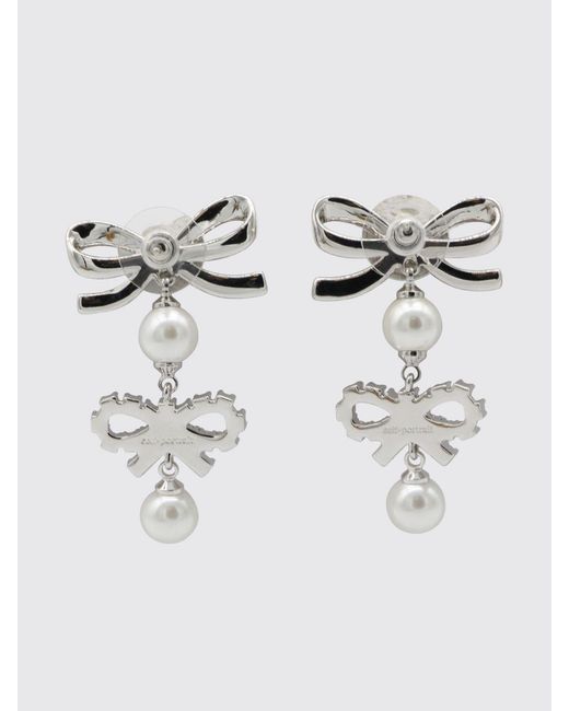 Self-Portrait Metallic Double Bow Brass Earrings With Set Rhinestones