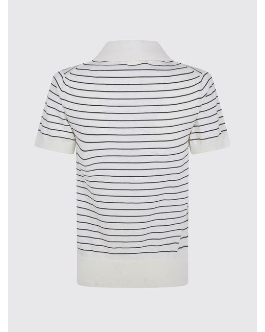 A.P.C. White Striped Knit Cotton Polo Shirt With Short Sleeves And Patch Pocket