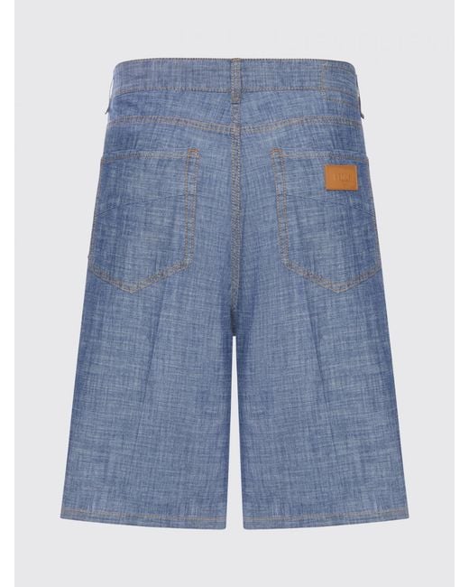 Fendi Blue Chambray Shorts for men