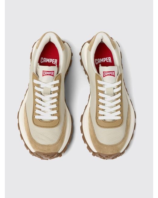 Camper White Drift Trail Grained Leather And Suede Sneakers
