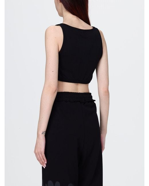 DISCLAIMER Black Cropped Stretch-Cotton Top With Square Neck And Embroidered Logo