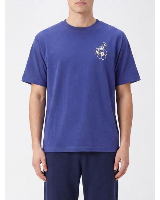 New Balance Blue Cotton Blend T-Shirt With Graphic Print And Contrast Logo for men