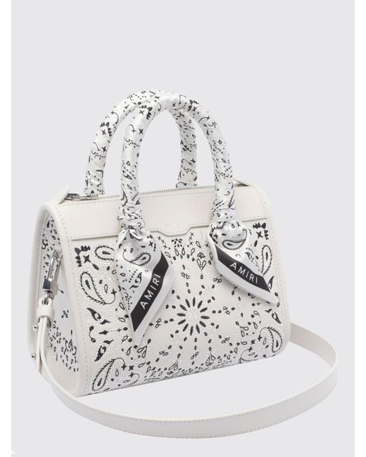 Amiri Gray Bandana Print Leather Handbag With Monogram