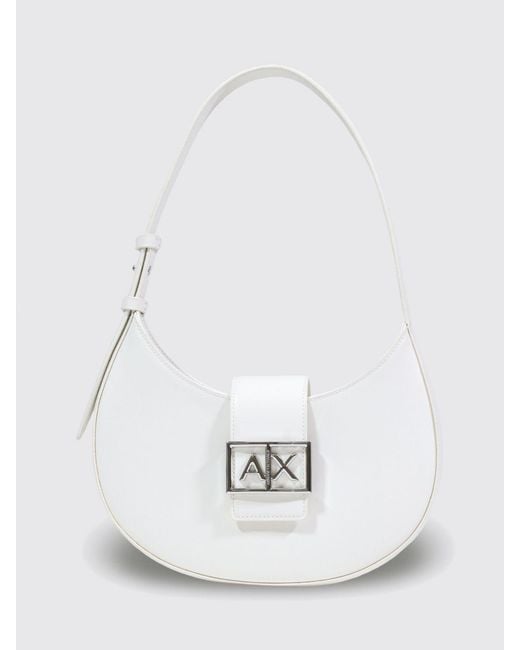 ARMANI EXCHANGE White Hobo Shoulder Bag With Metal Logo