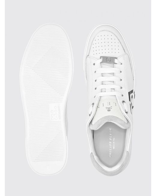 Philipp Plein White Monogram Calf Leather Low-Top Sneakers With Hexagon Logo for men