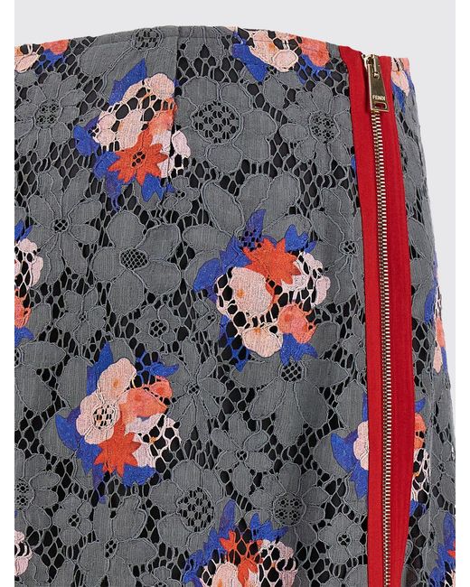 Fendi Blue Floral Print Lace Midi Skirt