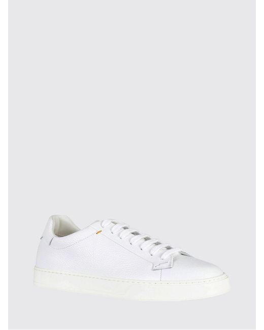 Doucal's White Hammered Leather Sneakers for men