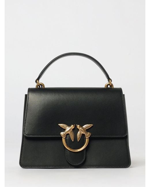 Pinko Black Love One Top Handle Light Leather Bag