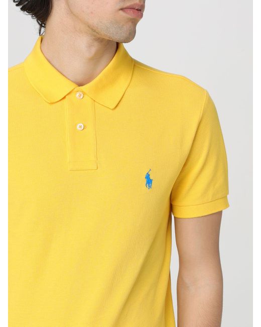 Polo in piquet di cotone con logo di Polo Ralph Lauren in Yellow da Uomo