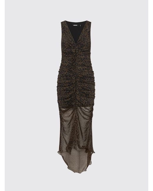 ROTATE BIRGER CHRISTENSEN Brown Animalier Print Ruched Off-The-Shoulder Midi Sheath Dress