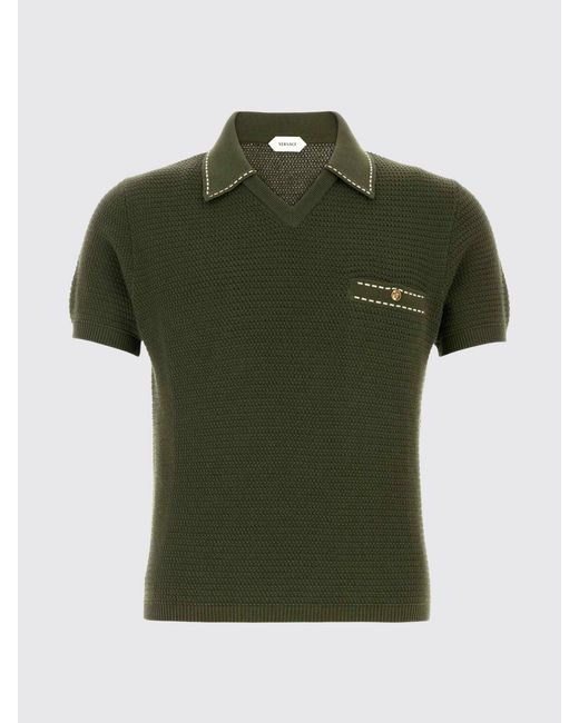Versace Green Cotton Knit Polo Shirt for men