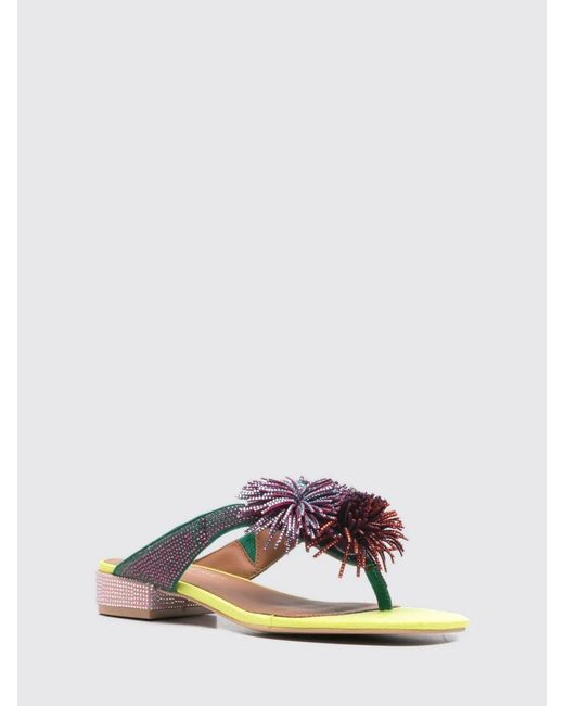 Kurt Geiger Multicolor Canvas Sandal With Fringes And Rhinestones