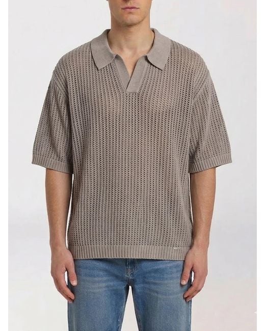 Represent Gray Cotton Blend Knit Polo Shirt for men
