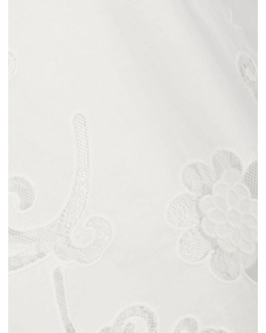 Semicouture White Short-Sleeved Embroidered Cotton And Lace Top