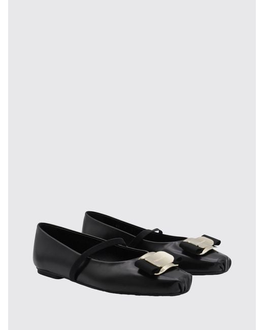 Ferragamo White New Vara Leather Ballet Flats