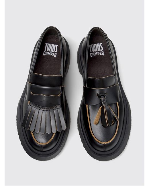 Camper White Twins Leather Loafers With Fringes And Tassels