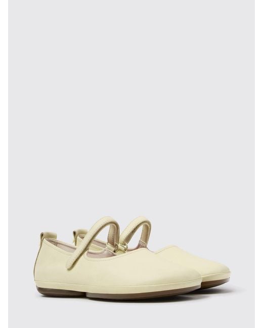 Camper White Right Nina Calfskin Mary Jane Flats With Hook-And-Loop Closure