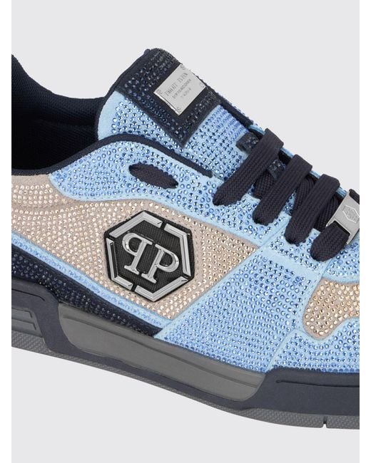 Philipp Plein Blue P-Force Leather Sneakers With Monogram And Crystals for men