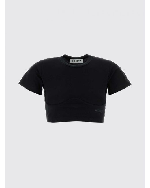 The Attico Black Cropped Corset-Style Cotton T-Shirt With Embroidered Logo