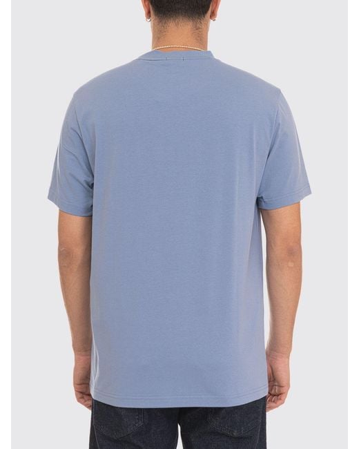 Boss Blue Cotton Crew-Neck T-Shirt With Printed Logo On The Chest for men