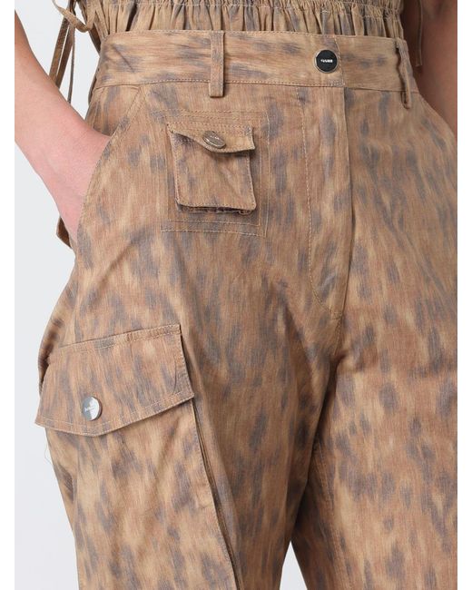 Ganni Natural Organic Cotton Cargo Trousers With Animal Print