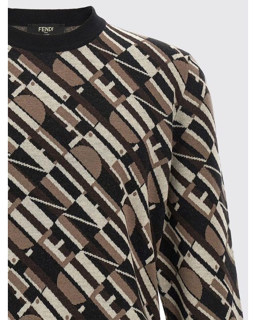 Fendi Black Wool Sweater With All-Over Logo for men