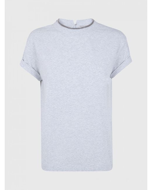 Brunello Cucinelli White Basic Cotton T-Shirt With Monile