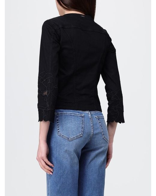 Liu Jo Black Cotton Denim Jacket With Macramé Inserts By