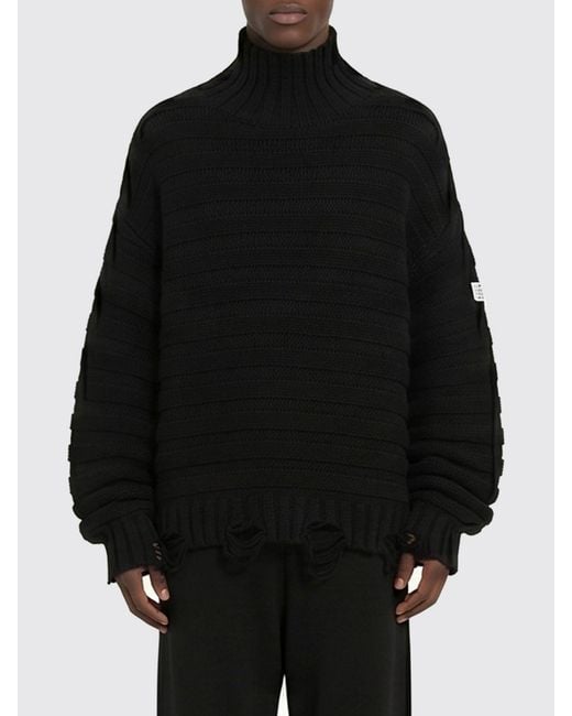 MM6 by Maison Margiela Black Relaxed Fit Wool Blend Turtleneck Jumper With Logo for men