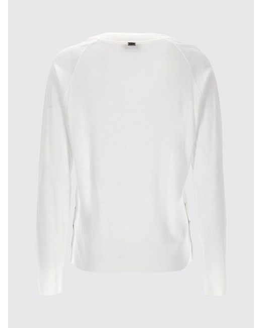 Herno White Long-Sleeved Lyocell Crewneck Jumper With Decorative Buttons