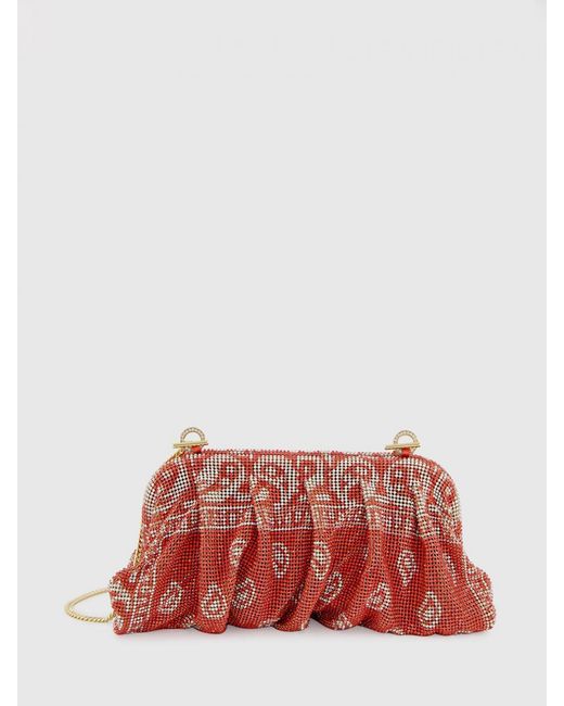 Benedetta Bruzziches Red Venus Draped Crystal Clutch Bag With Shoulder Strap