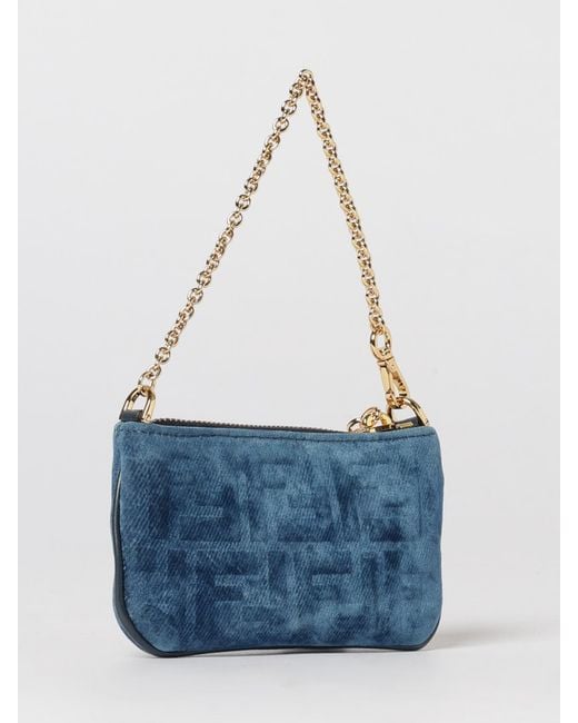 Fendi Blue Flat Pouch Baguette Clutch