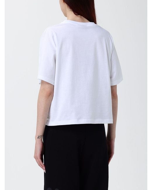DISCLAIMER White Cropped Cotton T-Shirt With Printed Logo And Crew Neck