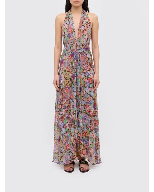 Rixo Brown Floral Print Silk Long Dress